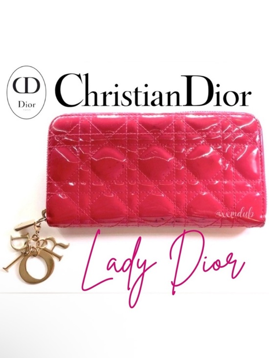 Dior Handbags - 🩷 Lady DIOR Christian Dior Cannage Pink Patent Leather Long Zippy Wallet Charm